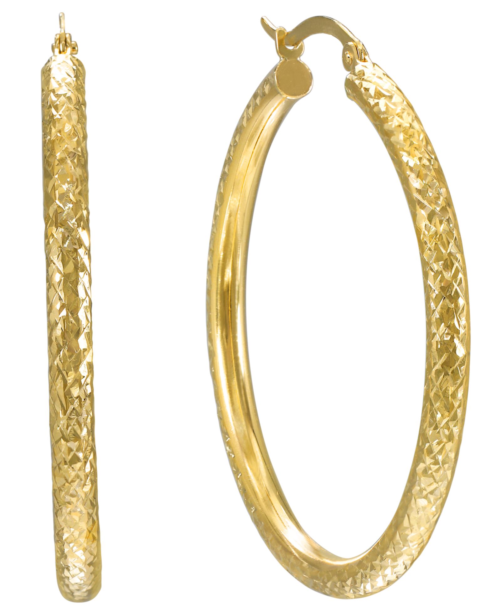 Серьги-кольца Macy's с алмазной огранкой 3x40mm, 10k Yellow Gold