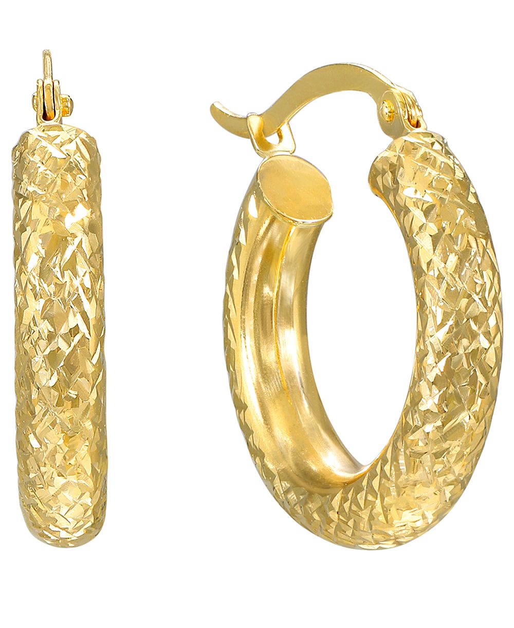 Серьги-кольца Macy's Diamond-Cut 4x20mm 10k Yellow Gold
