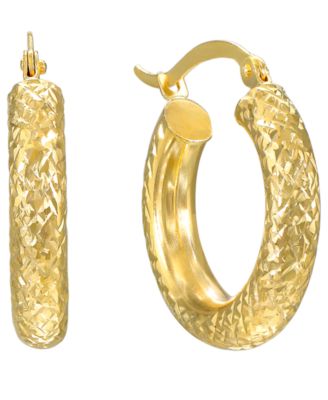 Серьги-кольца Macy's Diamond-Cut 4x20mm 10k Yellow Gold