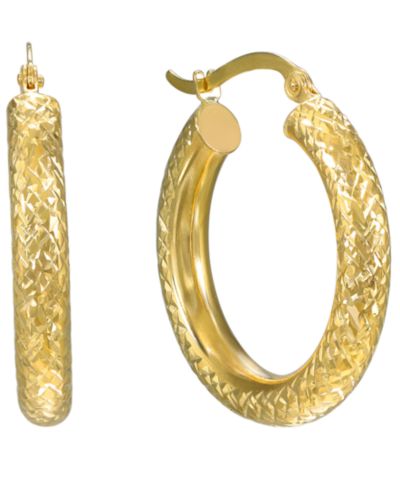 Macy's Diamond-Cut Hoop Earrings 4x25mm in 10k Yellow Gold