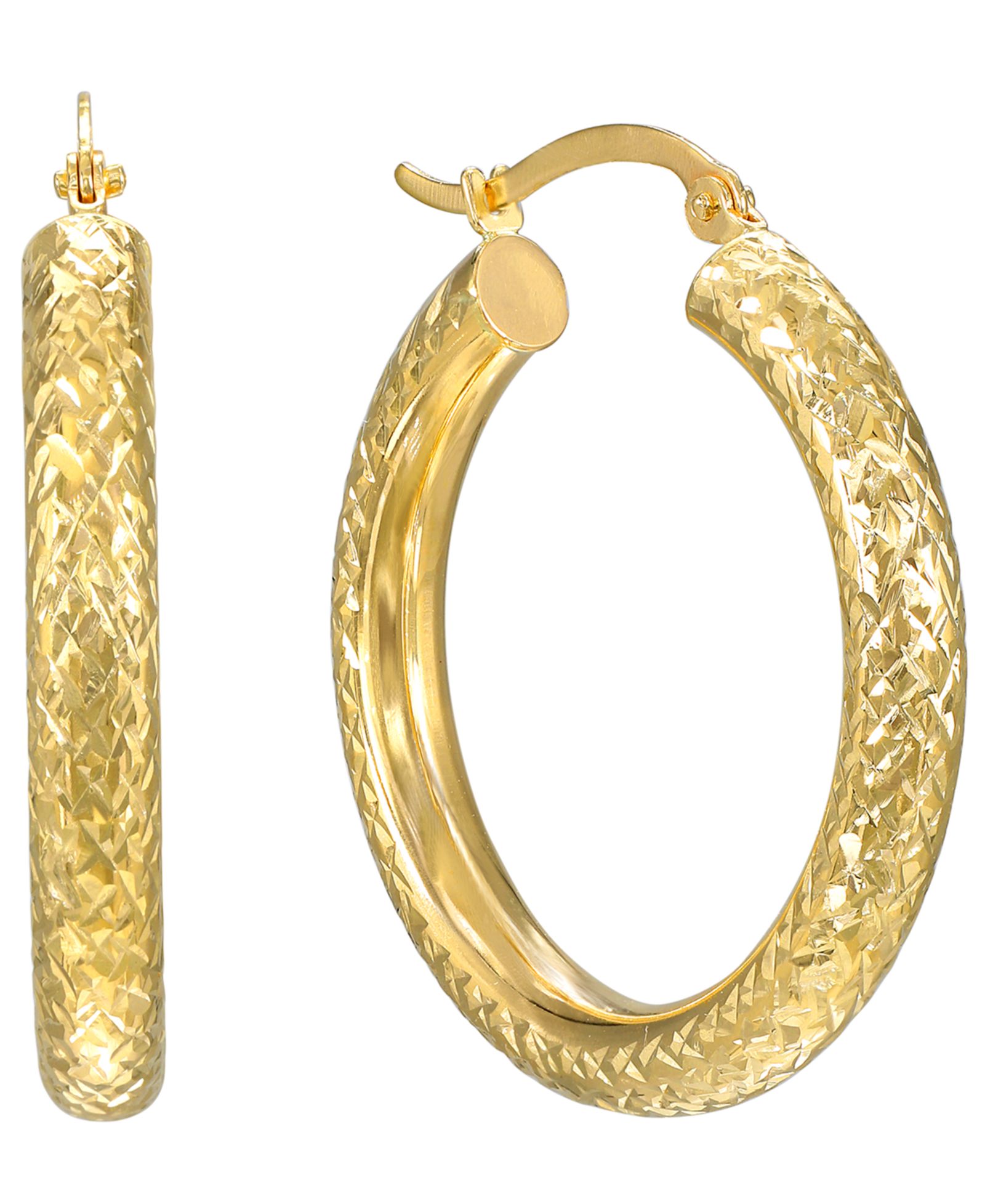 Macy's Серьги-кольца Diamond-Cut, 4x30mm, 10k Yellow Gold