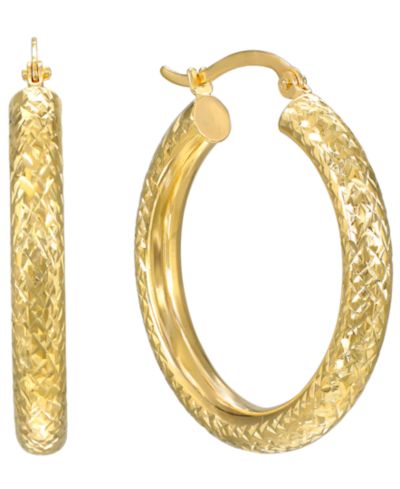 Macy's Серьги-кольца Diamond-Cut, 4x30mm, 10k Yellow Gold