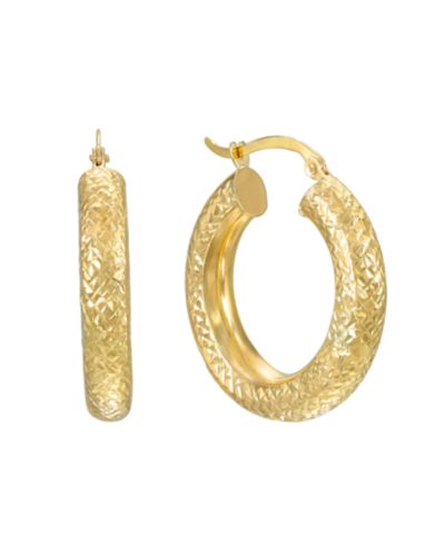 Macy's Diamond Cut Hoop Earrings 5x25mm in 10k Yellow Gold