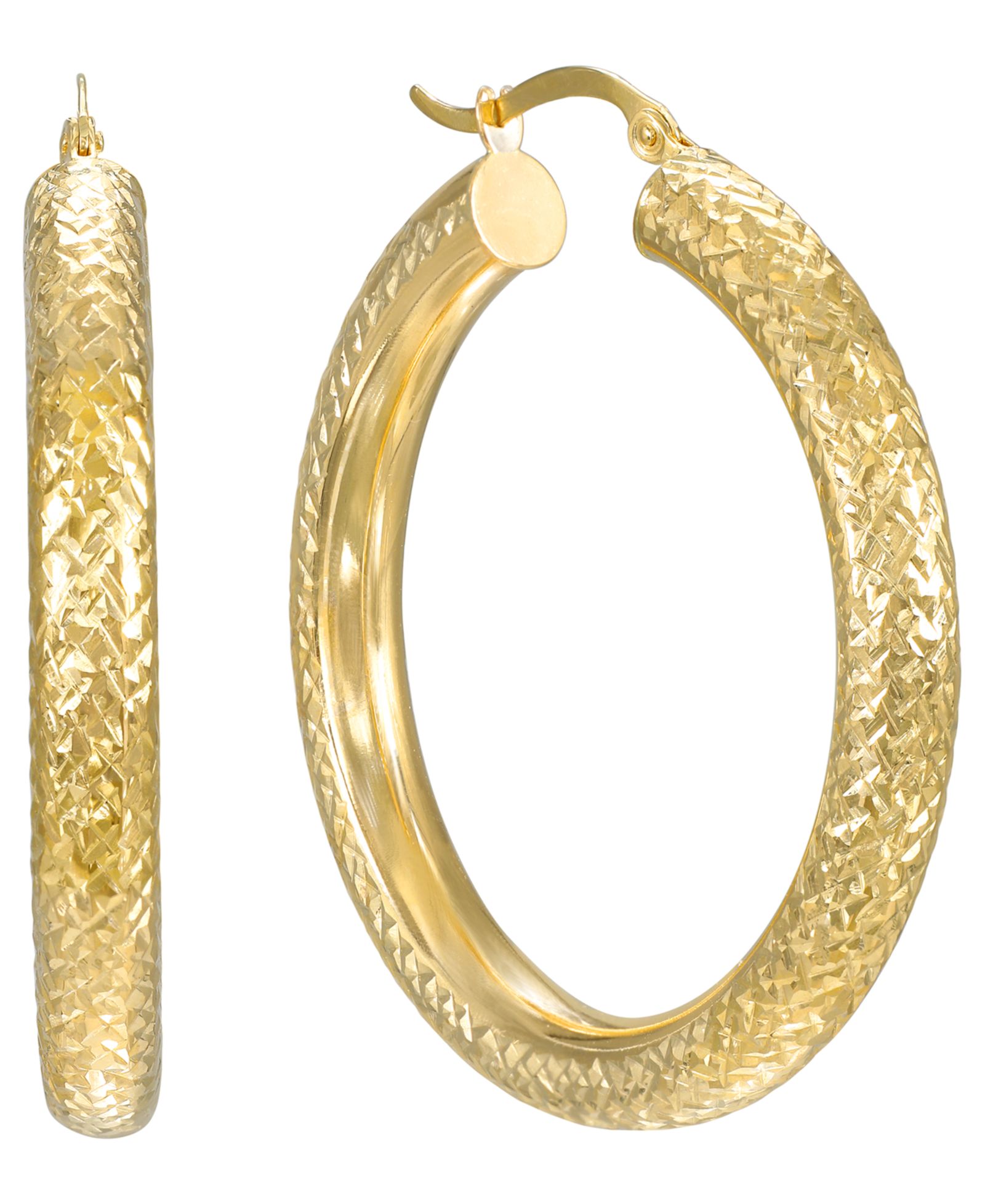 Серьги-кольца Macy's Diamond Cut 5x40mm 10k Yellow Gold