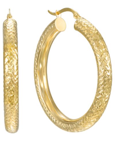Серьги-кольца Macy's Diamond Cut 5x40mm 10k Yellow Gold