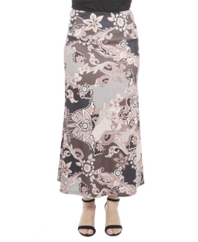 24seven Comfort Apparel Women's Paisley Elastic Waist A-Line Maxi Skirt