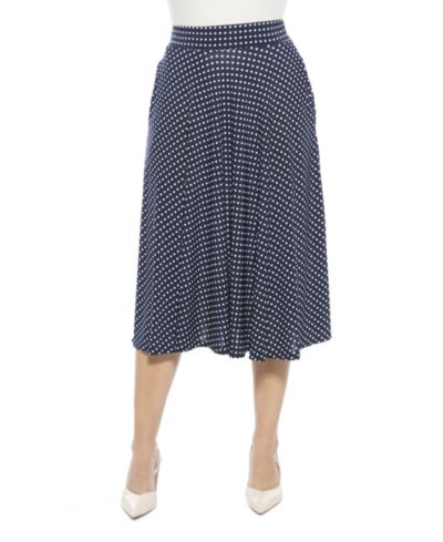 24seven Comfort Apparel Women's Polka Dot Elastic Waist Pocket A-Line Midi Skirt