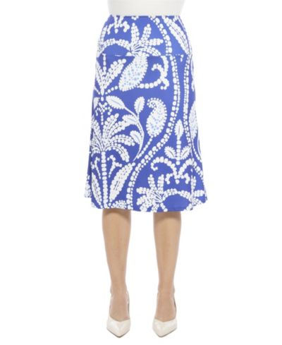 24seven Comfort Apparel Women's Paisley Elastic Waist Knee Length A-Line Skirt