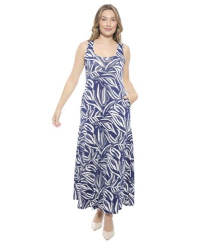 24seven Comfort Apparel Women's Abstract Sleeveless Scoop Neck A-Line Pocket Maxi Dress
