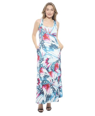Женское платье-макси 24seven Comfort Apparel Butterfly Sleeveless Scoop Neck A-Line Pocket