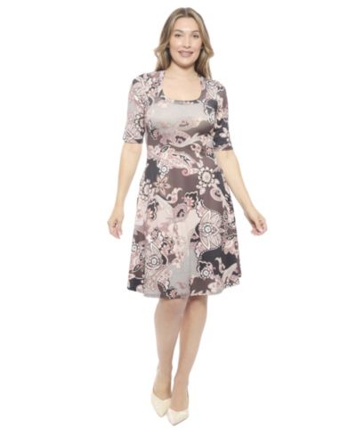 Женское платье 24seven Comfort Apparel Paisley Scoop Neck, А-силуэт с рукавом три четверти