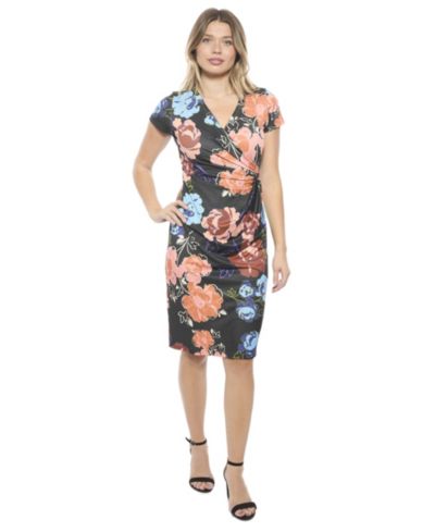 Женское платье 24seven Comfort Apparel Floral V-Neck Short-Sleeve Knee Length Faux Wrap