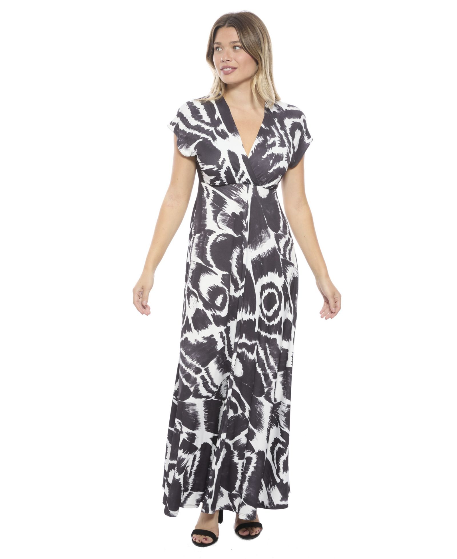 Женское платье макси 24seven Comfort Apparel Abstract V-Neck Empire Waist Cap-Sleeve