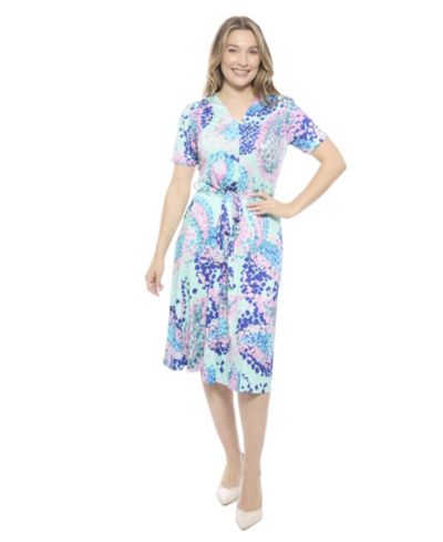 24seven Comfort Apparel Женское платье миди А-силуэта с V-образным вырезом