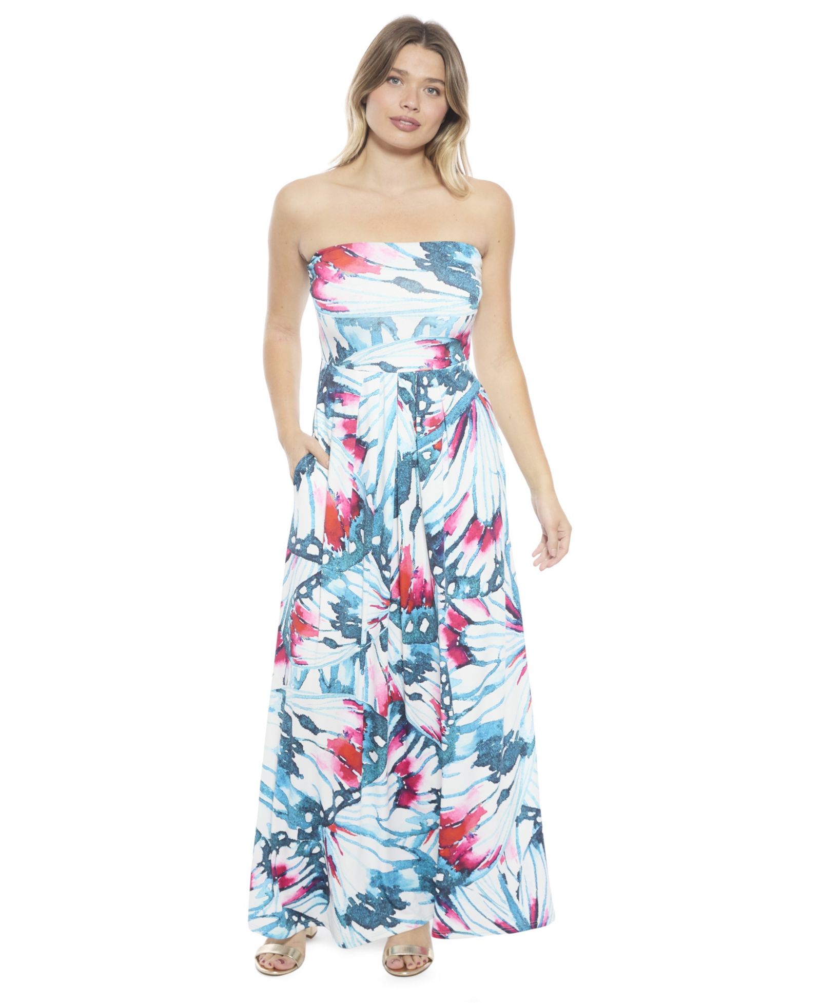 Женское платье макси 24seven Comfort Apparel Butterfly A-Line без бретелек