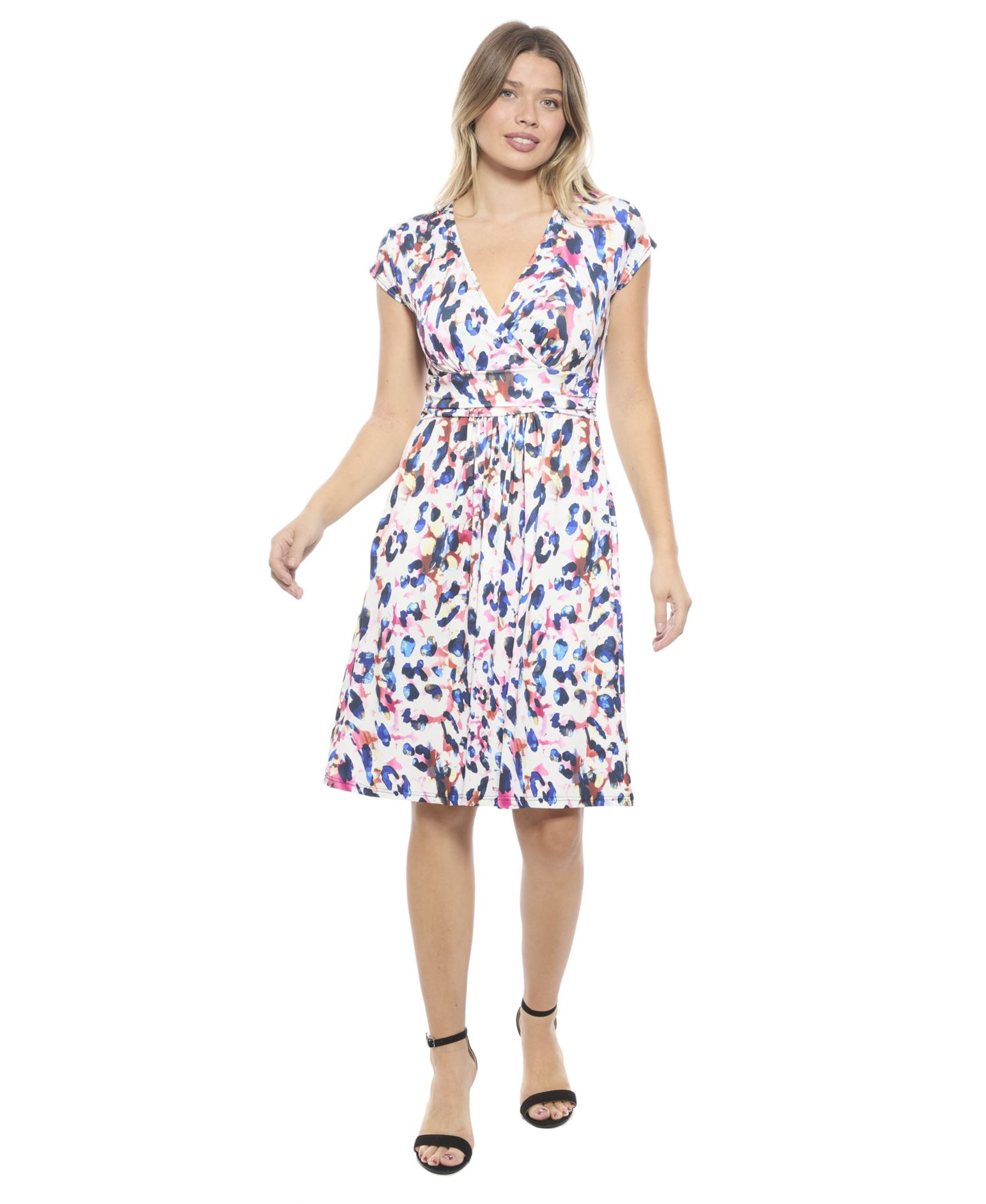 Женское платье 24seven Comfort Apparel Abstract V-Neck Cap-Sleeve Knee Length A-Line Pocket