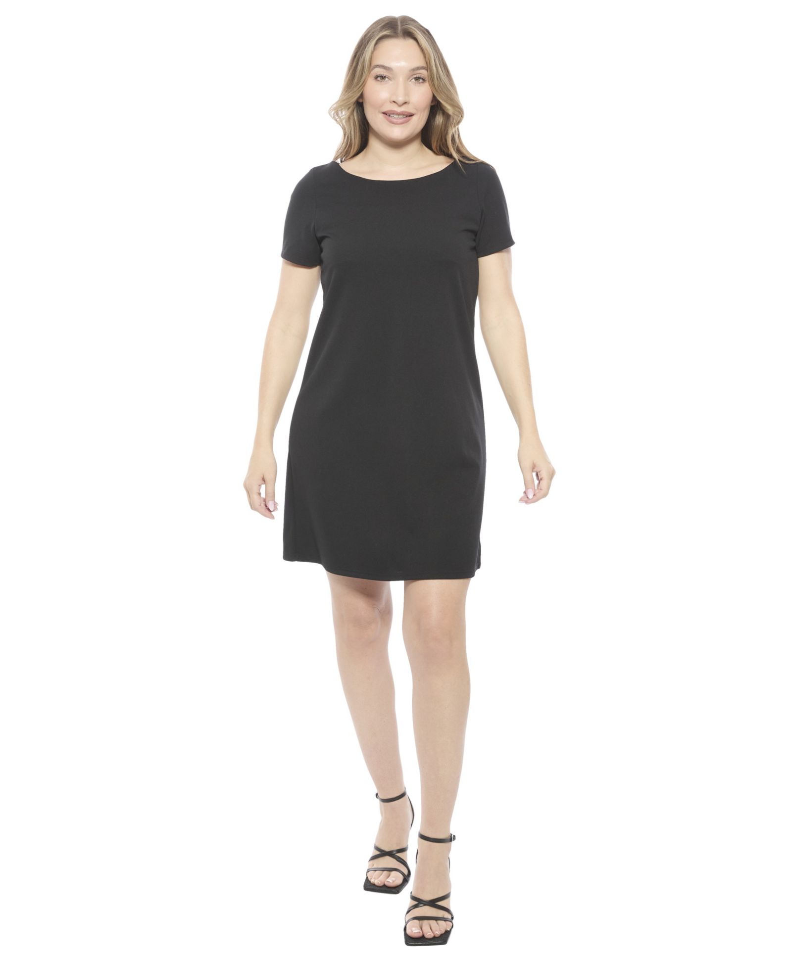 24seven Comfort Apparel Women's Solid Short-Sleeve Round Neck Mini Shift Dress