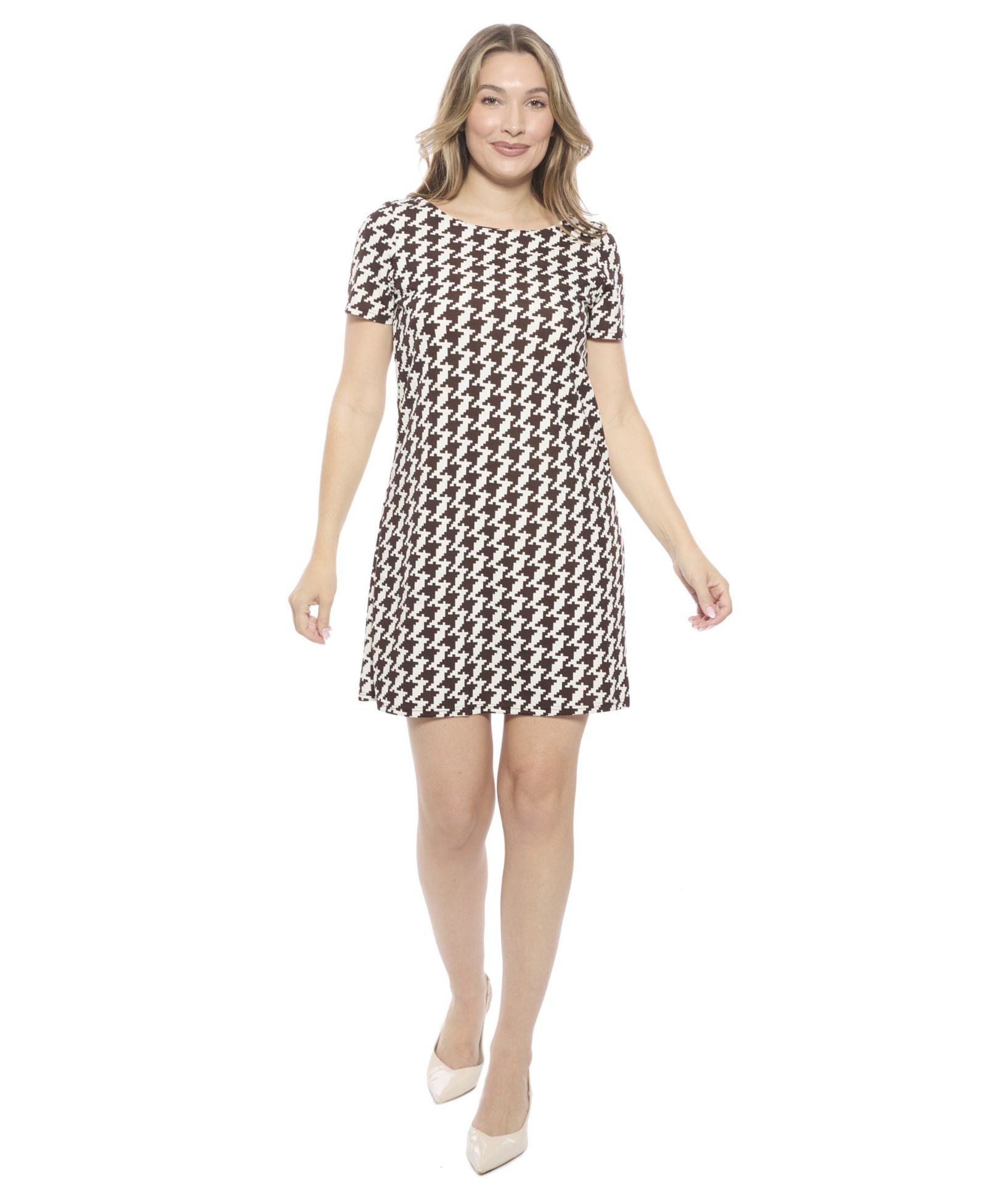 Женское мини-платье 24seven Comfort Apparel Geometric Short-Sleeve Round Neck Shift