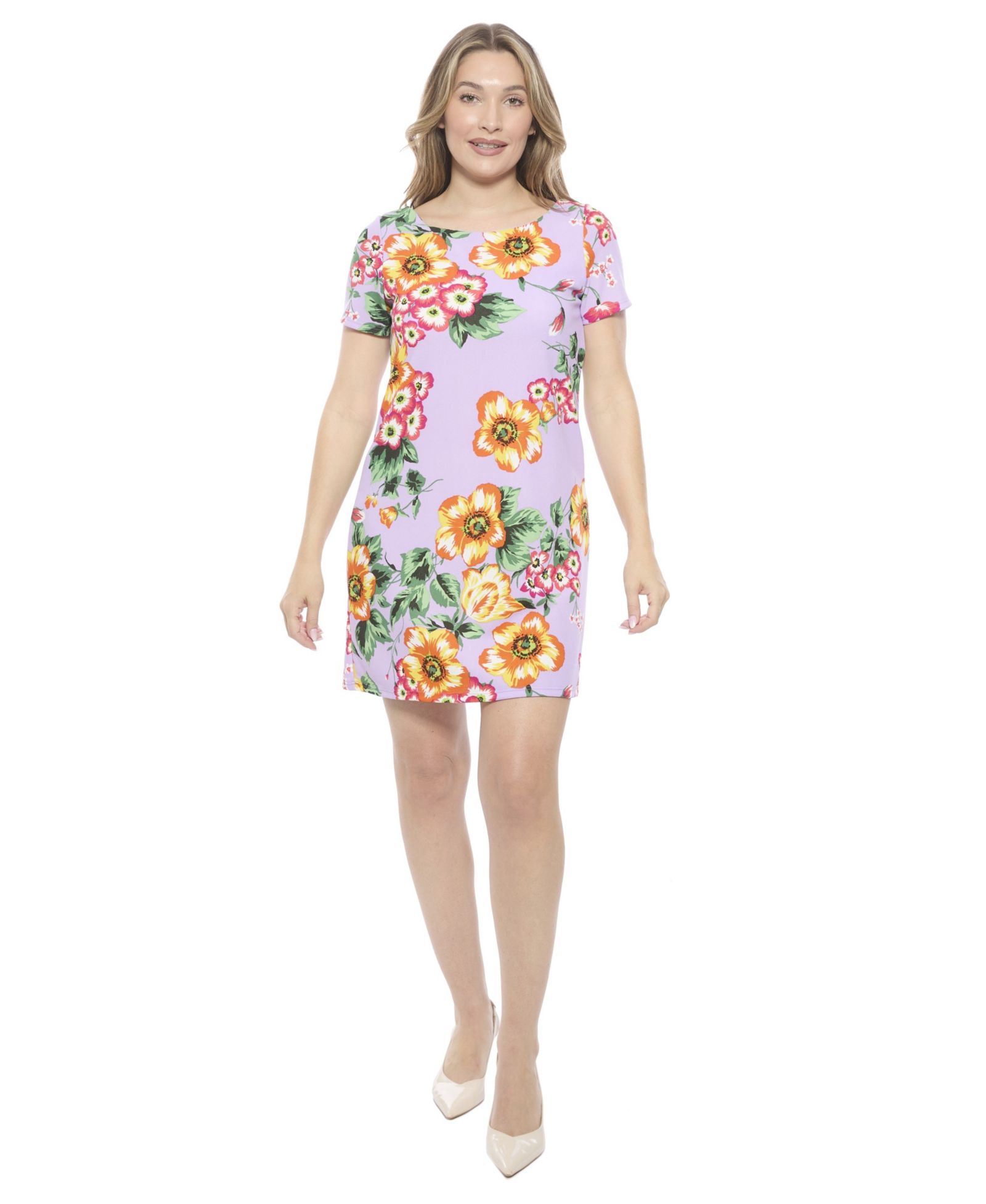 Женское платье 24seven Comfort Apparel Floral Short-Sleeve Round Neck Mini Shift
