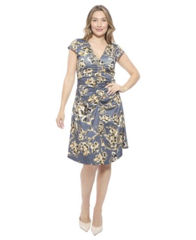Женское платье 24seven Comfort Apparel Floral V-Neck Cap-Sleeve Ruched Front Knee Length