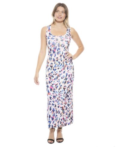 24seven Comfort Apparel Women's Abstract Scoop Neck Sleeveless Tank Racerback Maxi Dress