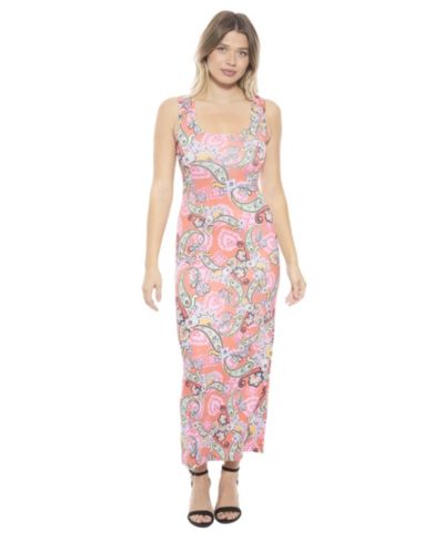 24seven Comfort Apparel Women's Paisley Scoop Neck Sleeveless Racerback Tank Maxi Dress