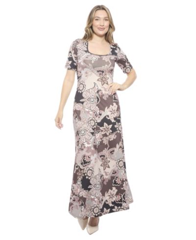 Женское платье-макси 24seven Comfort Apparel Paisley Scoop Neck с рукавом 3/4