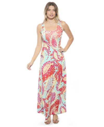 24seven Comfort Apparel Women's Abstract Scoop Neck Sleeveless A-Line Maxi Dress