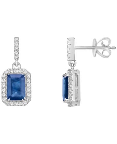 Macy's Серьги-подвески Sapphire & White Sapphire в 14k белом золоте