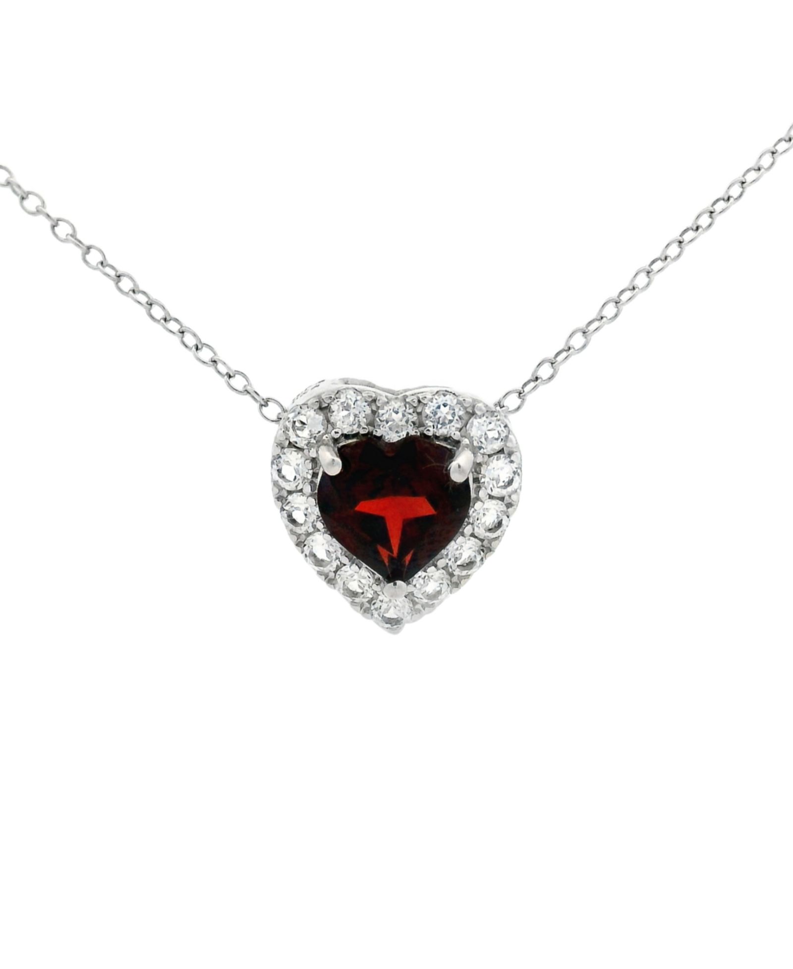 Подвеска в форме сердца с гранатом (1.40 ct. t.w.) и белым топазом (0.40 ct. t.w.), стерлинговое серебро