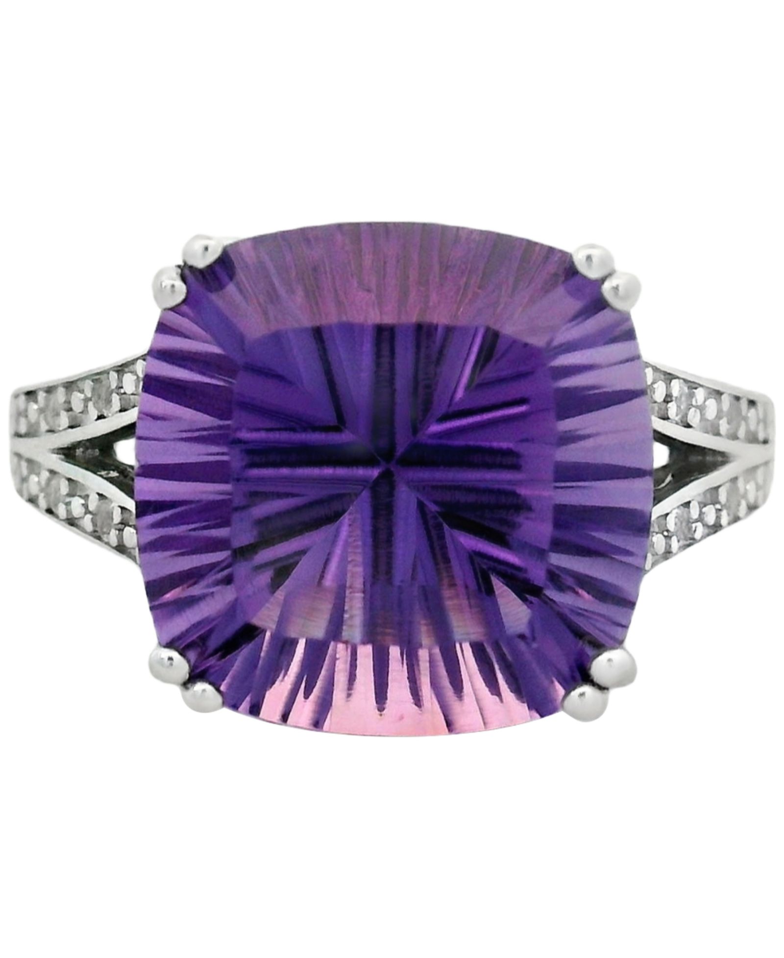 Кольцо с аметистом (6.50 ct. t.w.) и белым топазом (0.08 ct. t.w.) из стерлингового серебра