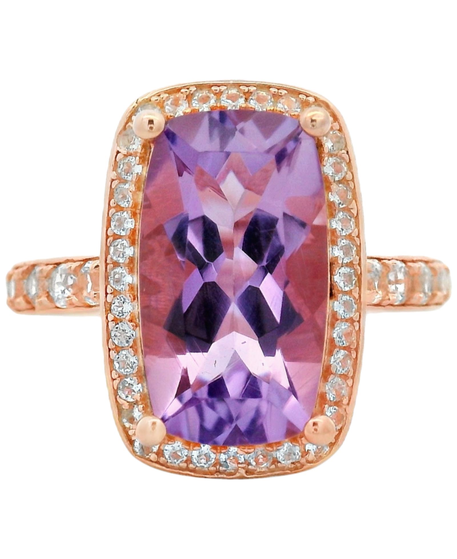 Кольцо Macy's Pink Amethyst & White Topaz в 14k Rose Gold Plated Sterling Silver