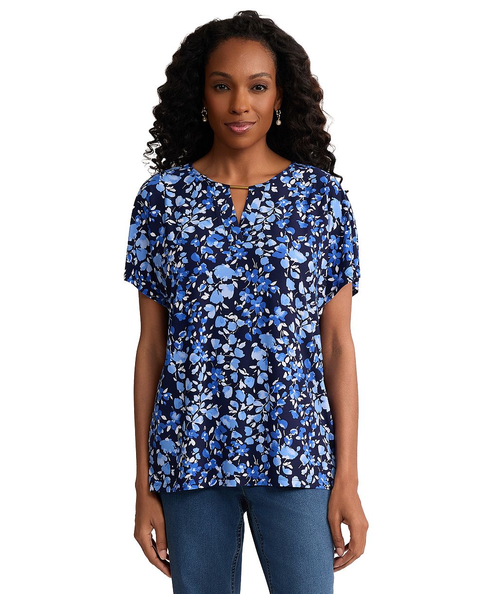 Jones New York Petite Regular Fit Short-Sleeve Round Neck Jersey