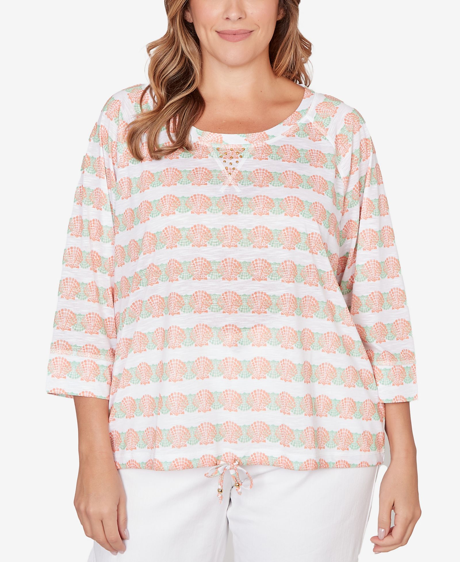 Блузка HEARTS OF PALM Plus Size Printed 3/4 Sleeve