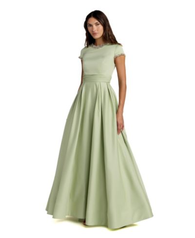Mac Duggal Женское бальное платье Petite из атласа с декором и короткими рукавами