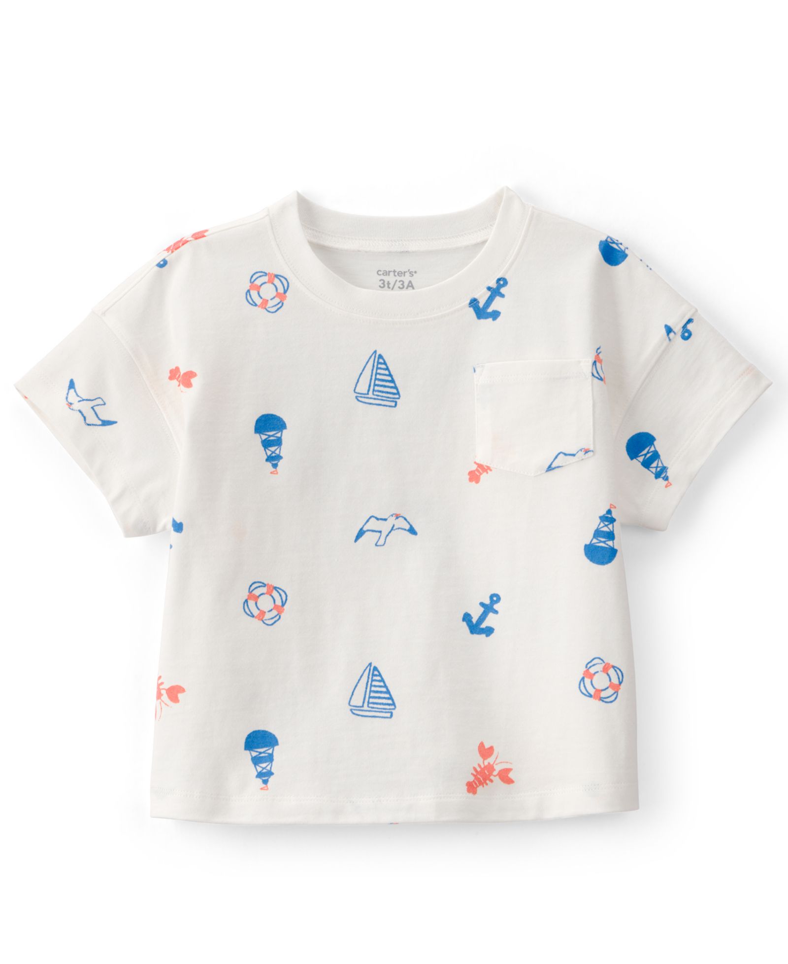 Детская футболка Carter's Boys' 2T-5T Nautical Pocket Short-Sleeve