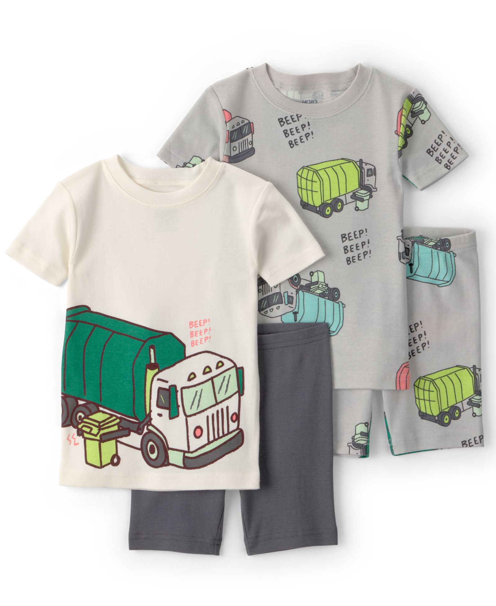 Carter's Toddler Boys' 2T-5T Trash Truck Short-Sleeve T-Shirt and Shorts Snug-Fit Cotton Pajama, 4-Piece Set