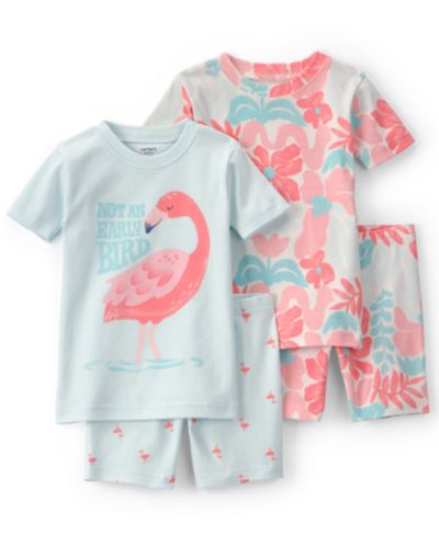 Carter's Toddler Girls' 2T-5T Flamingo Short-Sleeve T-Shirt and Snug-Fit Cotton Pajama, 4-Piece Set