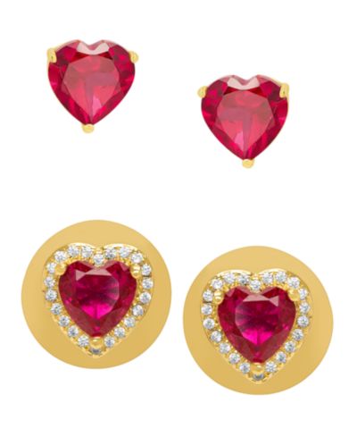 Серьги-гвоздики с выращенным рубином и белым сапфиром в золоте 14k и стерлинговом серебре