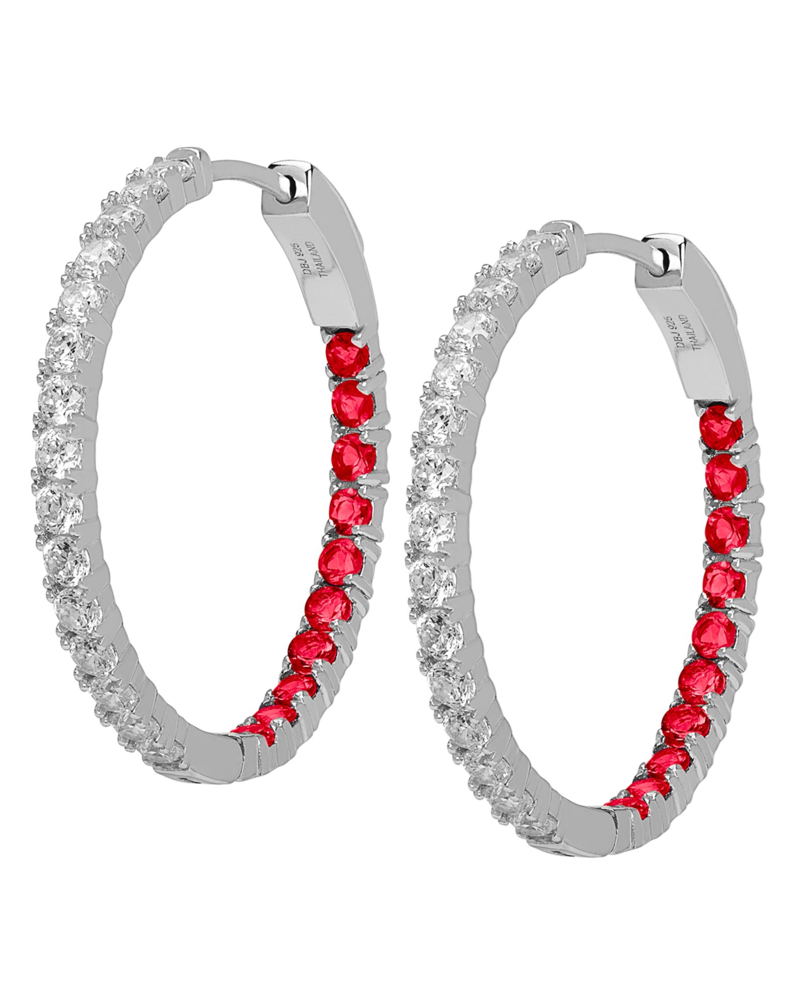 Серьги-кольца Macy's Lab Grown Ruby & White Sapphire в серебре