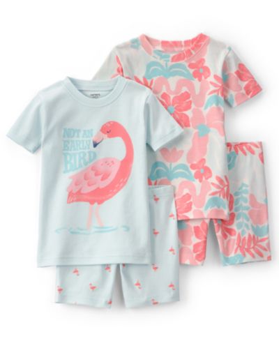 Carter's Baby Girls' Flamingo Short-Sleeve T-Shirt and Shorts Snug Fit Cotton Pajama, 4-Piece Set