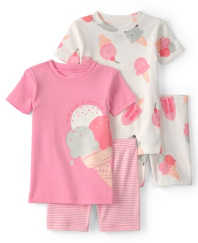 Carter's Baby Girls' Ice Cream Short-Sleeve T-Shirt and Shorts Snug Fit Cotton Pajama, 4-Piece Set