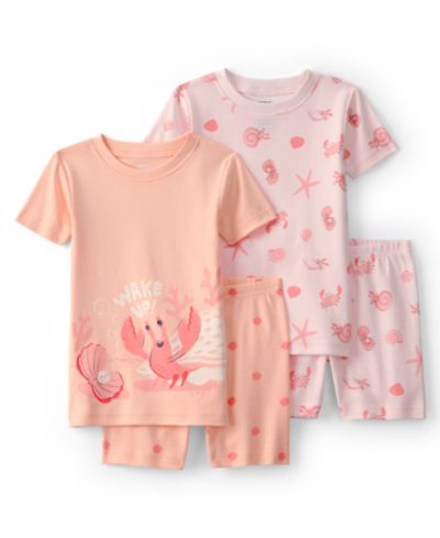 Carter's Baby Girls' Seashells Short-Sleeve T-Shirt and Shorts Snug Fit Pajama, 4-Piece Set