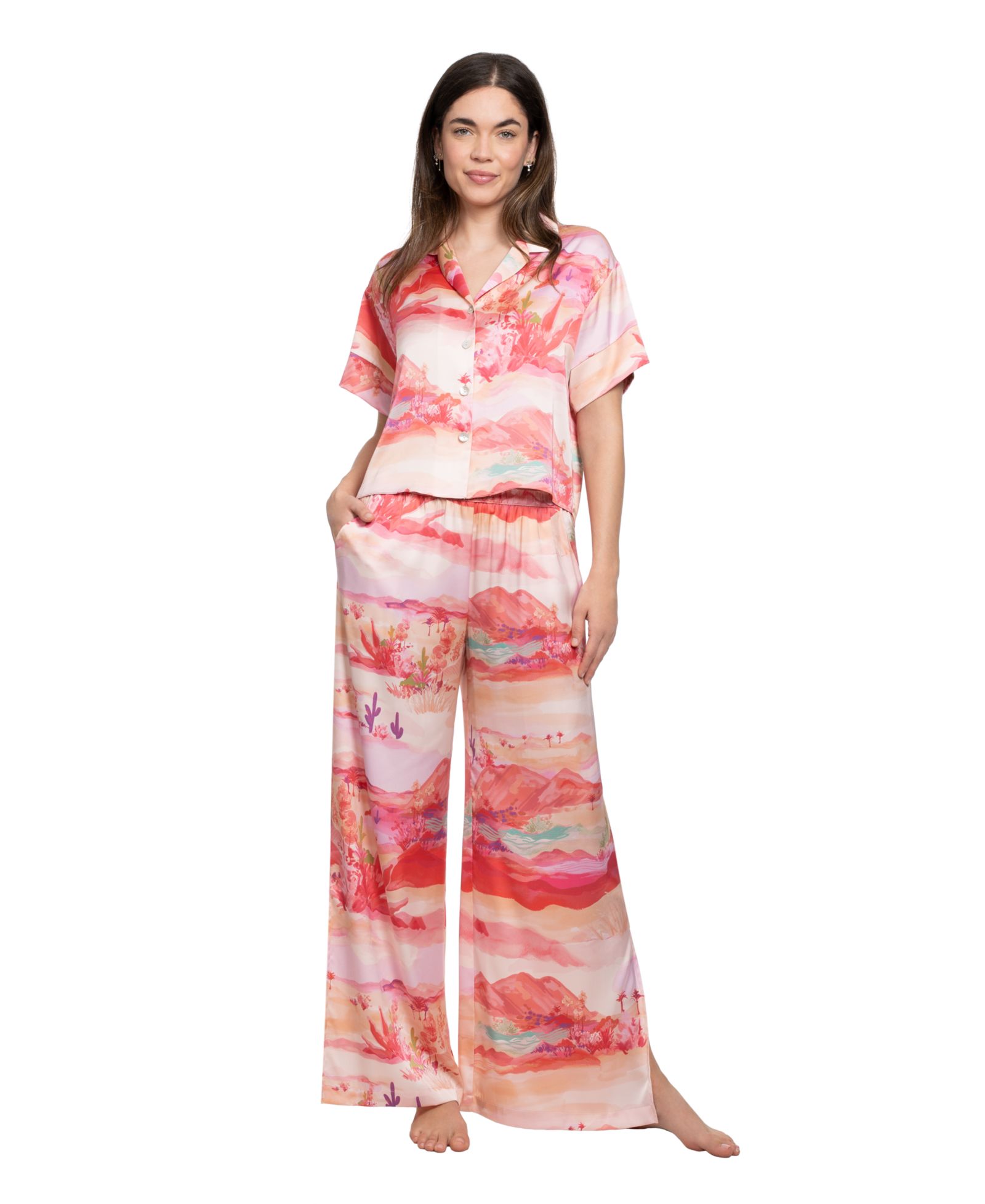 Midnight Bakery Women's Button-Front Top and Pajama Pants, 2-Piece Set