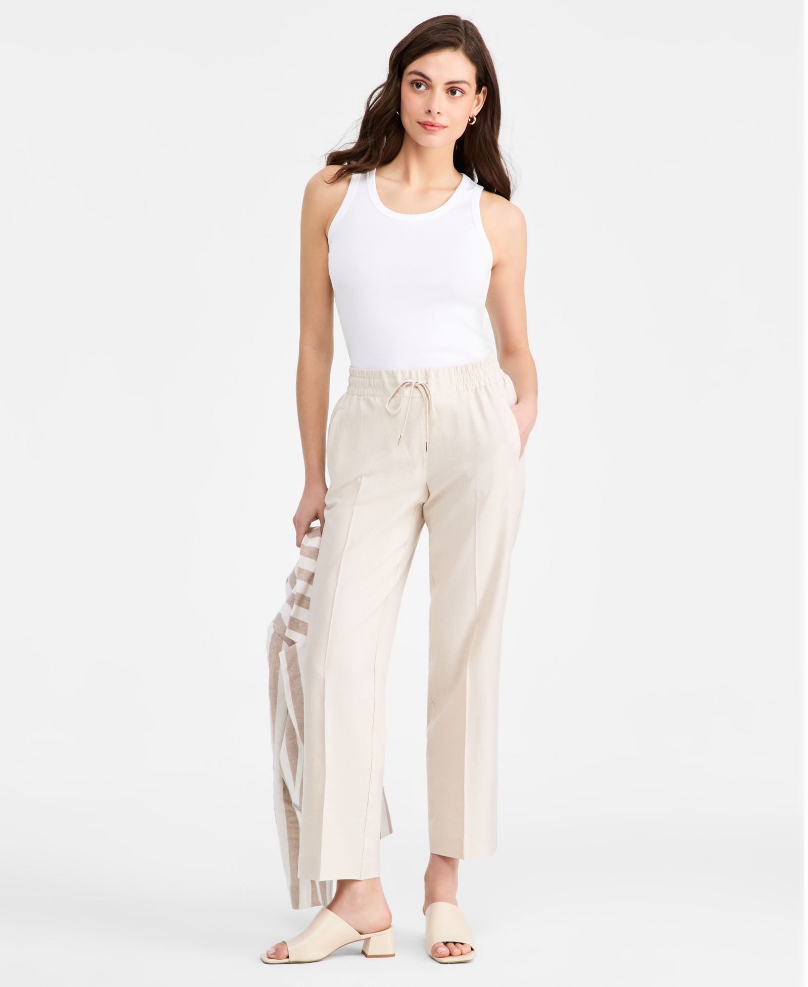 Jones New York Women's Linen-Blend Pull-On Pants