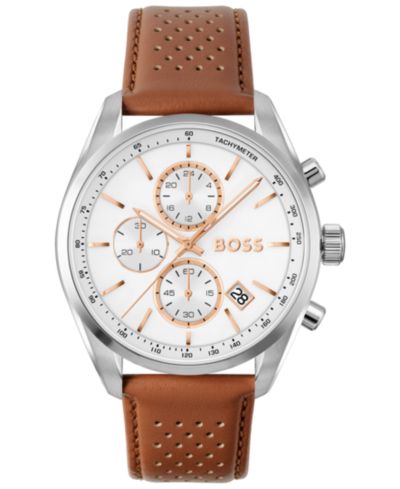Мужские часы Hugo Boss Grand Prix 44 Quartz Chrono из коричневой кожи, 44.5mm