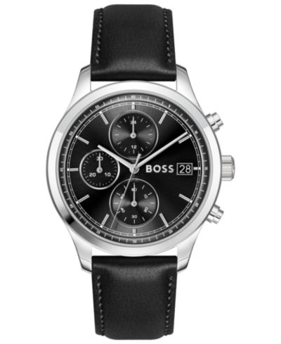 Мужские часы Hugo Boss Stratus Quartz Chrono из черной телячьей кожи, 41mm