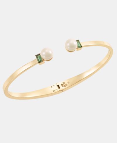 Lauren Ralph Lauren Baguette Stone & Imitation Pearl Cuff Bracelet