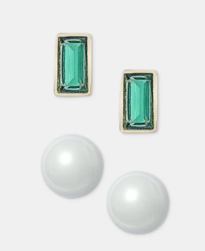 Lauren Ralph Lauren 2-Pc. Set Baguette Stone & Imitation Pearl Stud Earrings