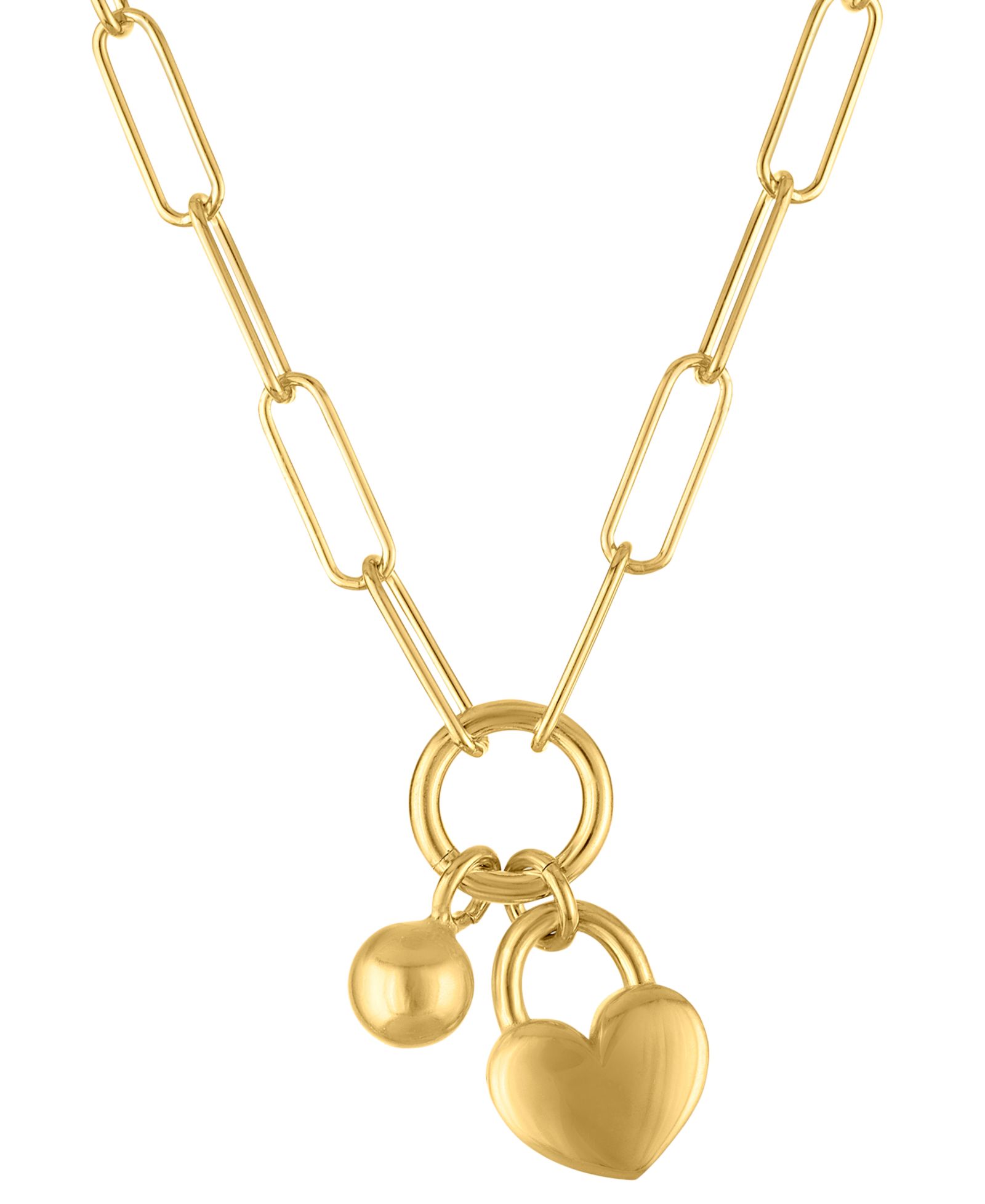 Macy's Heart & Ball Charm Pendant Necklace in 14k Gold Over Sterling Silver